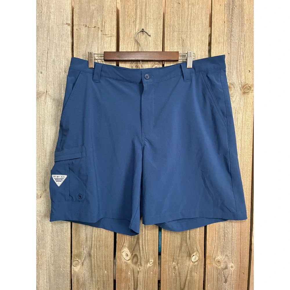 Columbia PFG Terminal Tackle Shorts Mens 38 Blue Fishing Cargo XM0695 8 Inseam